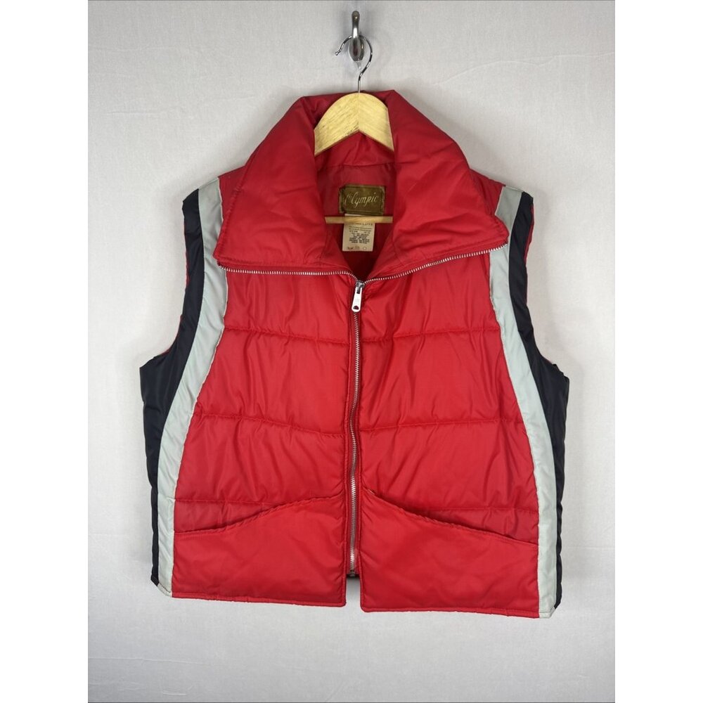 Vintage 80s Olympic Puffer Vest Red‎ XL Canada Made Retro Ski Nylon